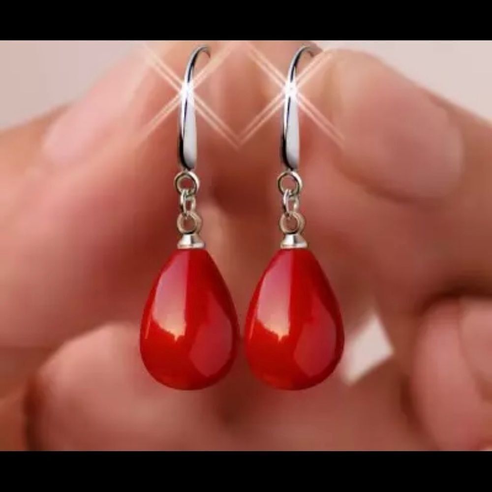🆕 BOGO -‎ RED TEARDROP IMITATION PEARL FASHION EARRINGS